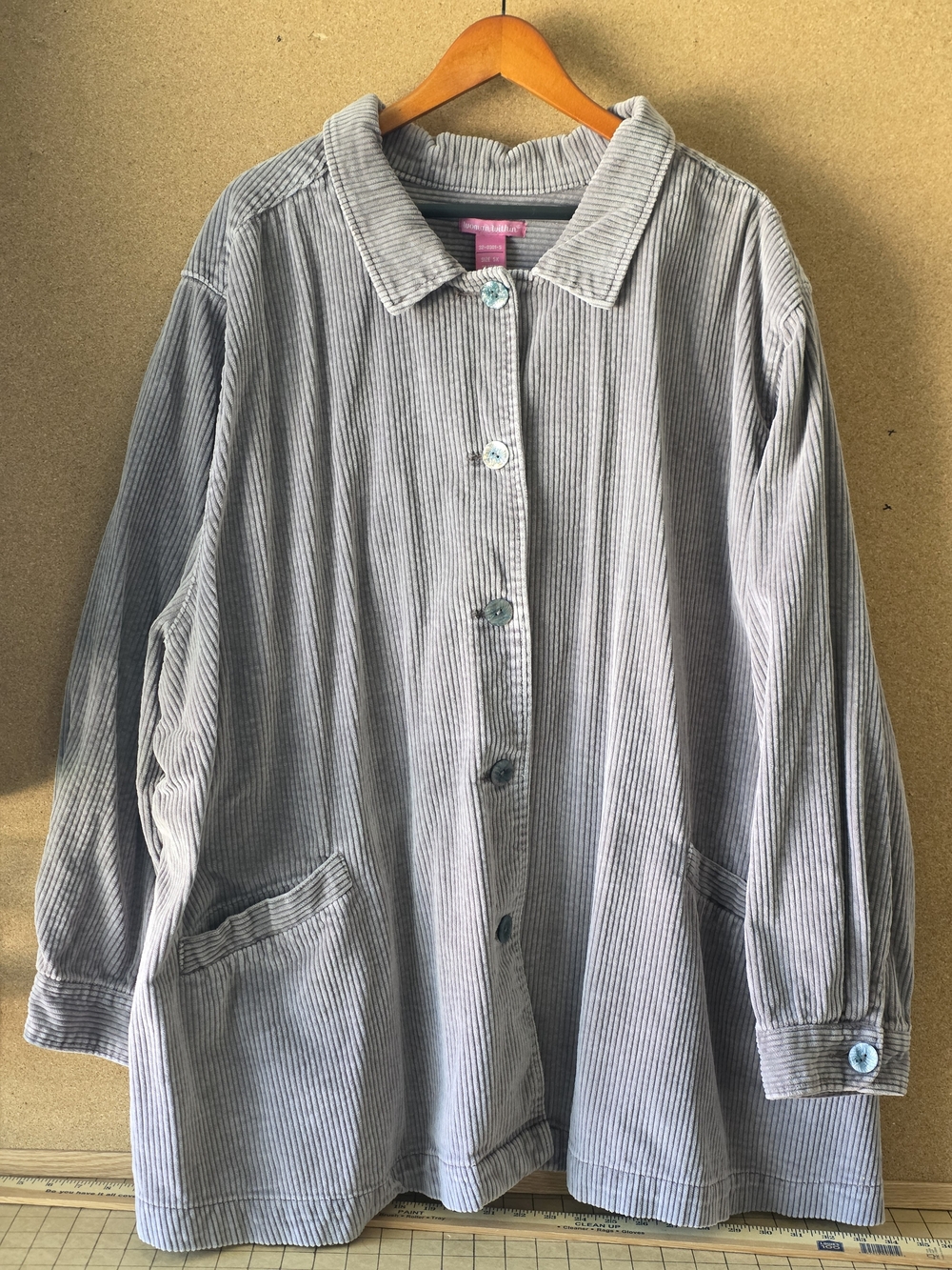 Woman Within 5X Gray Pleat Back Corduroy Jacket Shacket Shirt Fall Chore Coat